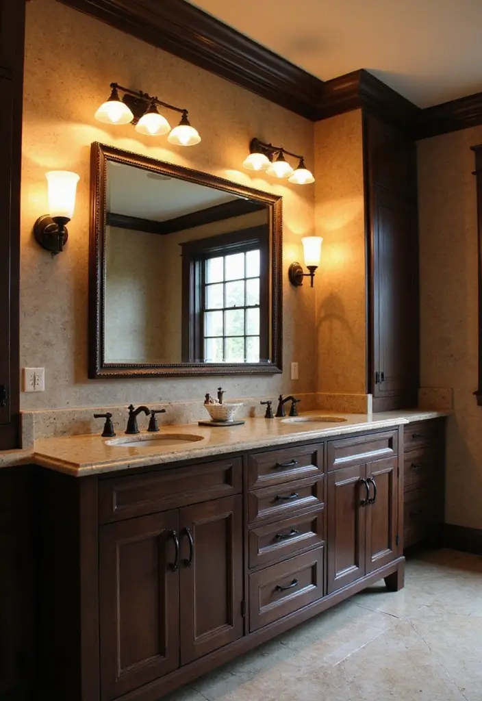 30+ Double Vanity Bathroom Ideas That Are Both Practical and Chic - 9. Statement Lighting Above the Vanity