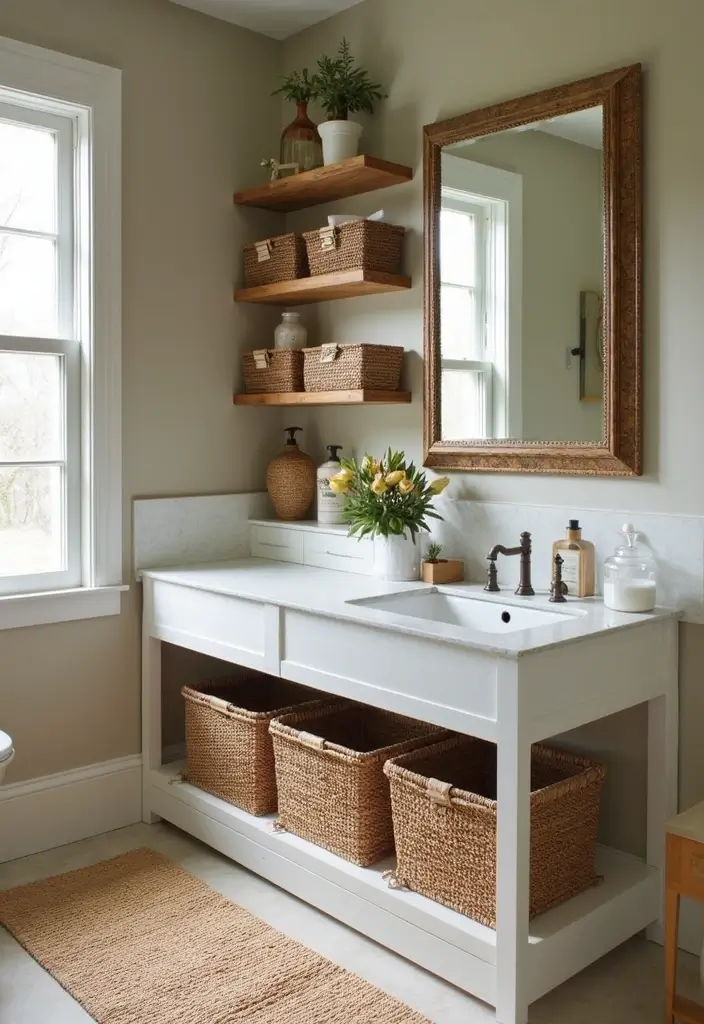 30+ Earthy Bathroom Ideas That Feel Natural and Relaxing 13 30+ Earthy Bathroom Ideas That Feel Natural and Relaxing - 13. Sustainable Storage Solutions