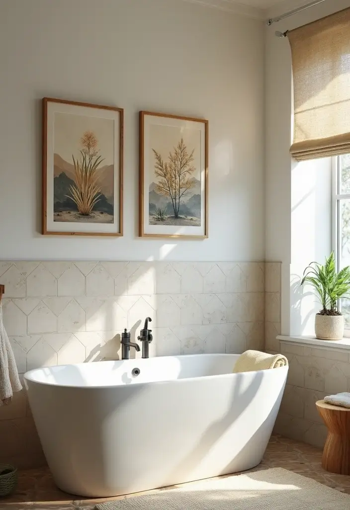 30+ Earthy Bathroom Ideas That Feel Natural and Relaxing 14 30+ Earthy Bathroom Ideas That Feel Natural and Relaxing - 14. Earthy Artwork