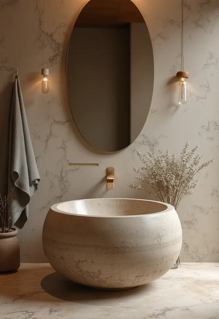 30+ Earthy Bathroom Ideas That Feel Natural and Relaxing 19 30+ Earthy Bathroom Ideas That Feel Natural and Relaxing - 19. Natural Stone Basins