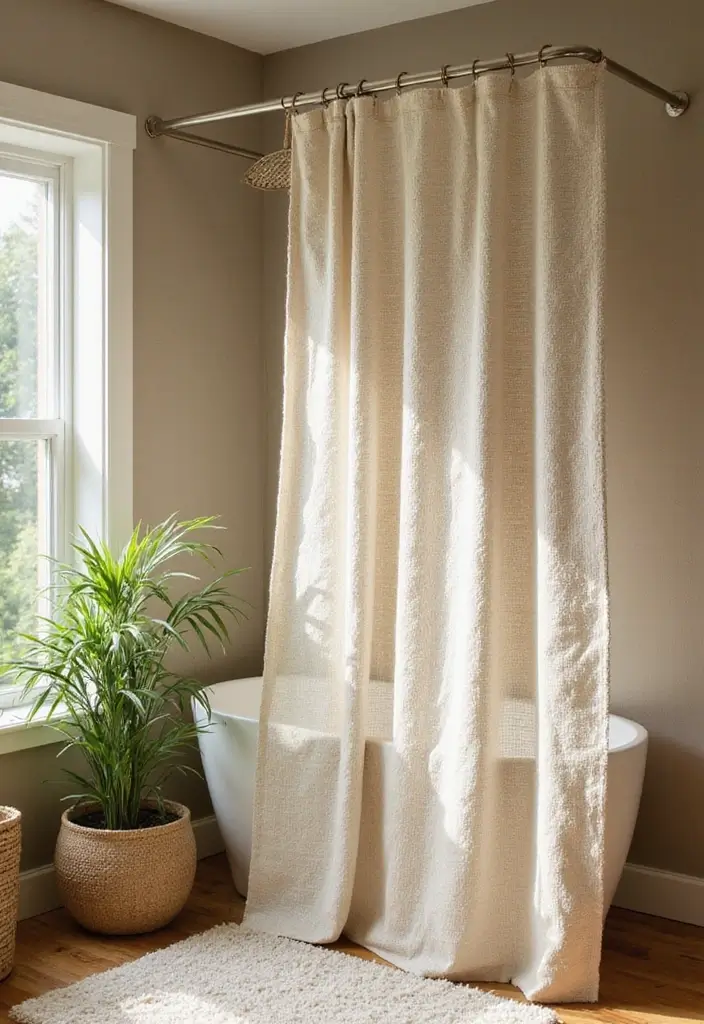 30+ Earthy Bathroom Ideas That Feel Natural and Relaxing 28 30+ Earthy Bathroom Ideas That Feel Natural and Relaxing - 28. Sustainable Shower Curtains
