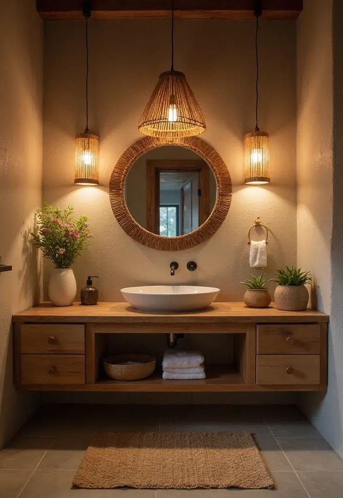 30+ Earthy Bathroom Ideas That Feel Natural and Relaxing 6 30+ Earthy Bathroom Ideas That Feel Natural and Relaxing - 6. Earthy Lighting Fixtures