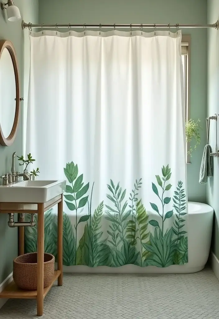 30+ Forest Bathroom Ideas That Bring Nature Indoors - 13. Botanical Shower Curtains