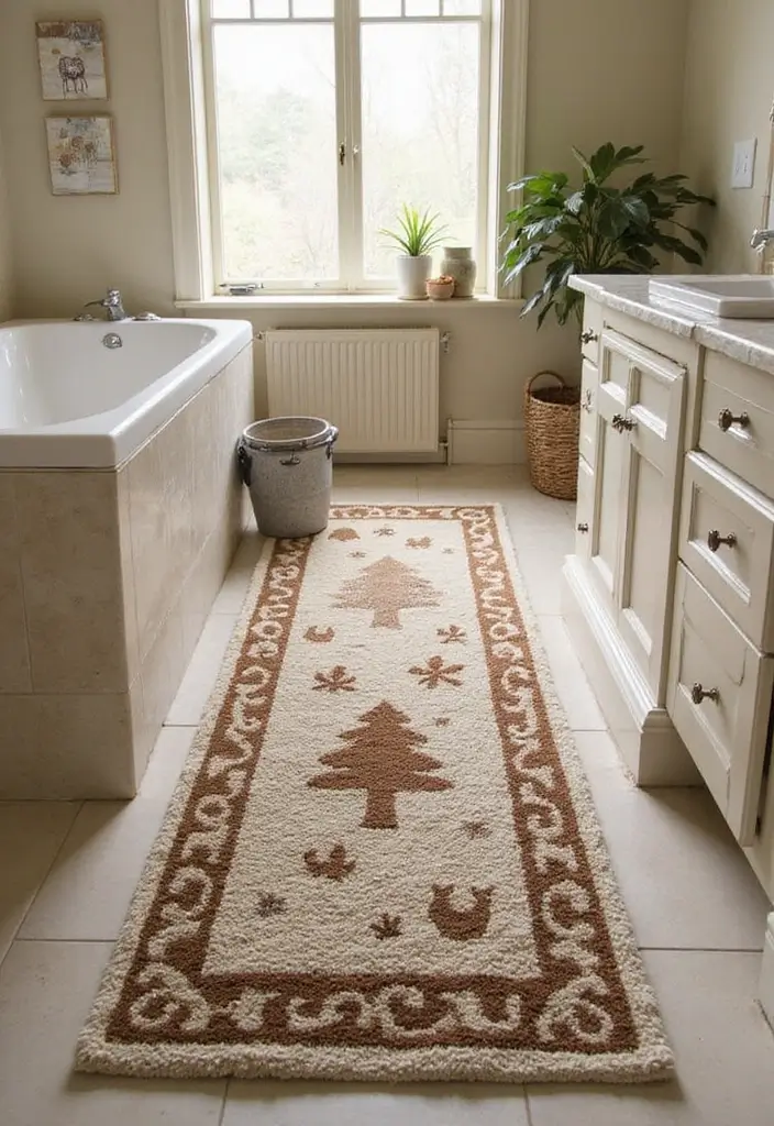 30+ Forest Bathroom Ideas That Bring Nature Indoors - 16. Forest-Themed Rugs