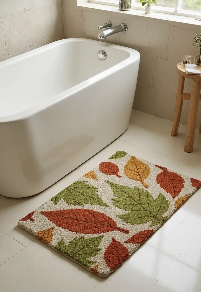 30+ Forest Bathroom Ideas That Bring Nature Indoors - 19. Nature-Inspired Bath Mats
