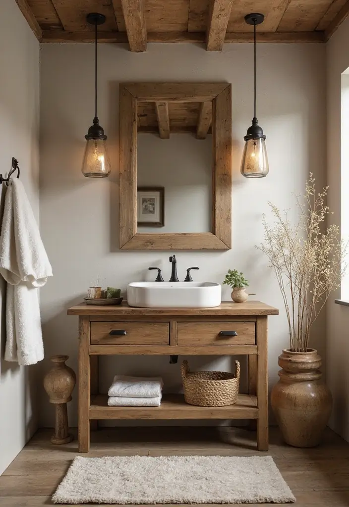 30+ Forest Bathroom Ideas That Bring Nature Indoors - 2. Rustic Wood Accents