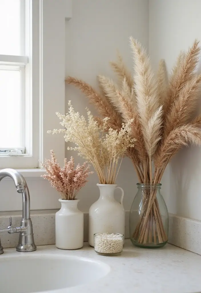 30+ Forest Bathroom Ideas That Bring Nature Indoors - 20. Dried Flower Arrangements