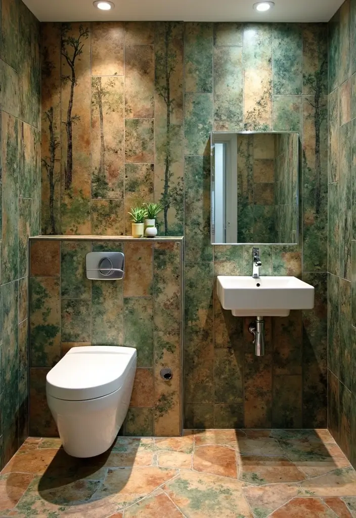 30+ Forest Bathroom Ideas That Bring Nature Indoors - 23. Forest Themes in Tile Work