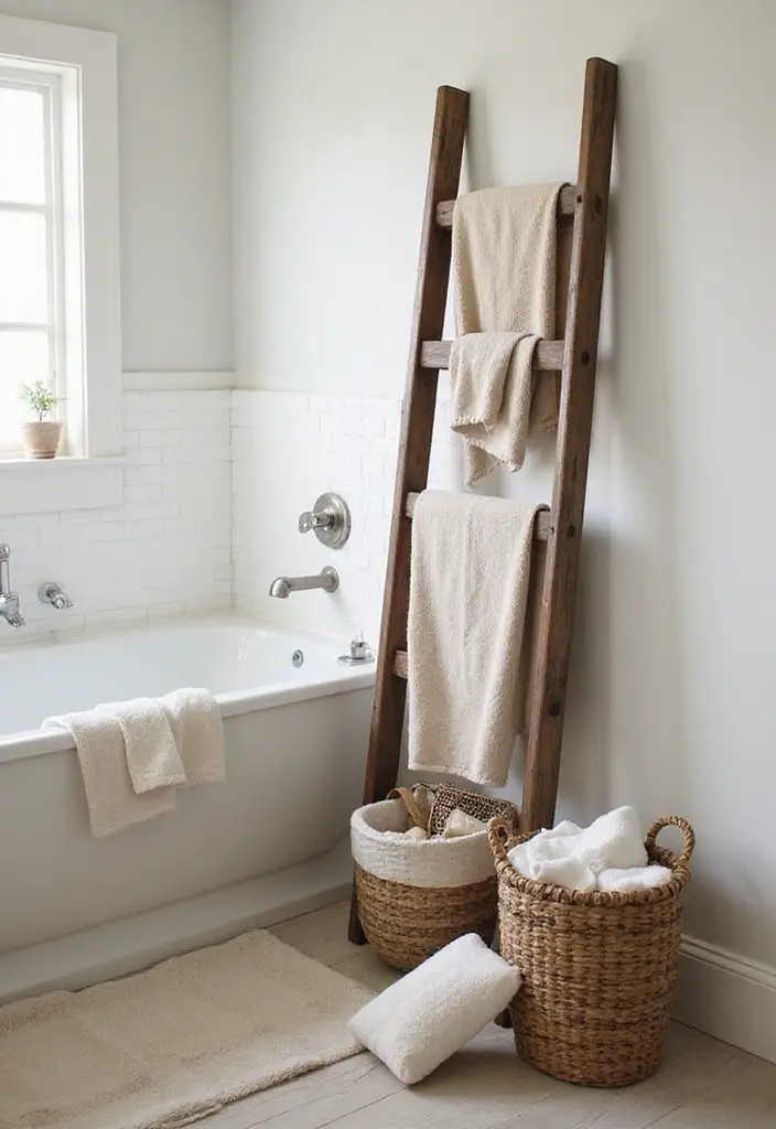 30+ Forest Bathroom Ideas That Bring Nature Indoors - 27. Creative Towel Storage