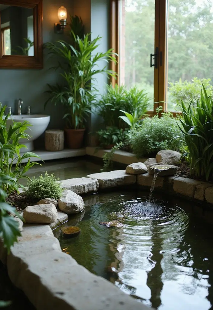 30+ Forest Bathroom Ideas That Bring Nature Indoors - 29. Integrating a Natural Pond