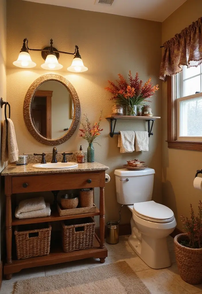 30+ Forest Bathroom Ideas That Bring Nature Indoors - 30. Seasonal Decor Changes