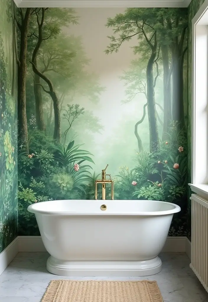 30+ Forest Bathroom Ideas That Bring Nature Indoors - 4. Botanical Wallpaper