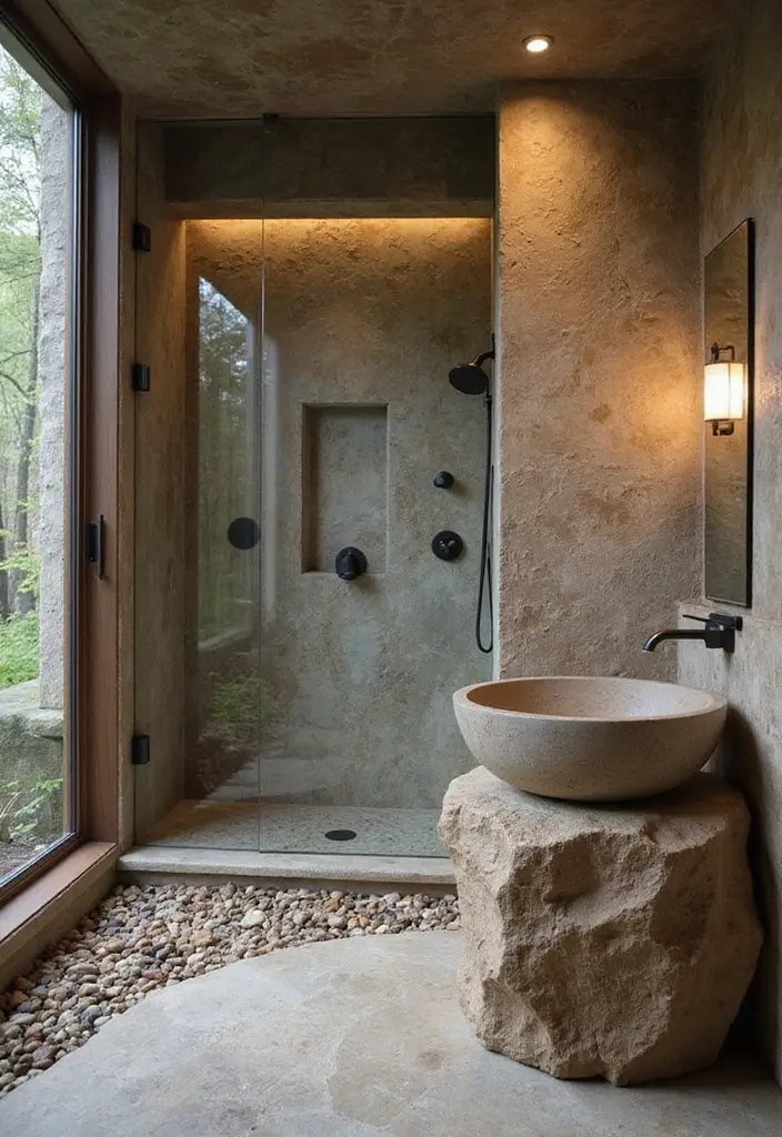 30+ Forest Bathroom Ideas That Bring Nature Indoors - 5. Natural Stone Touches