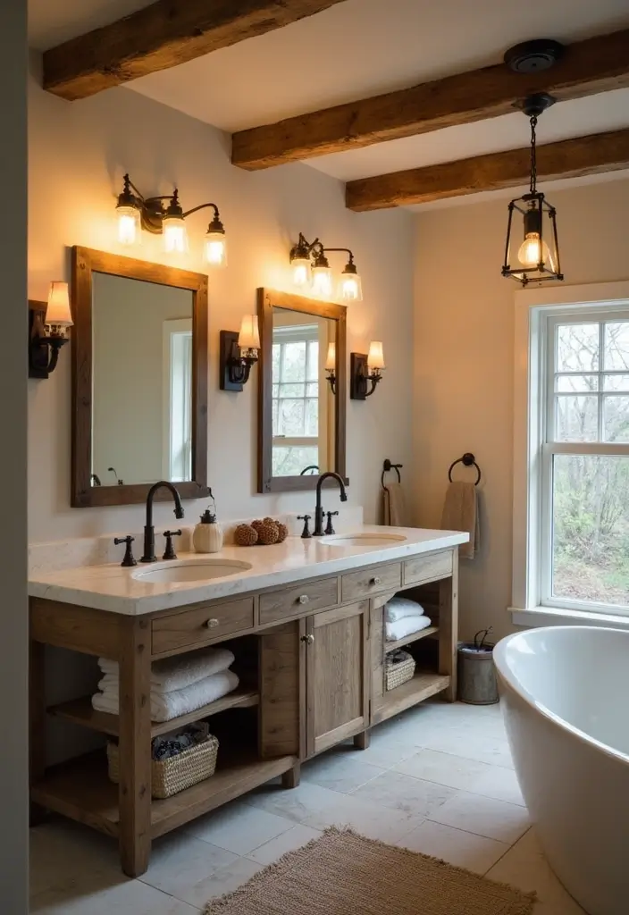 30+ Forest Bathroom Ideas That Bring Nature Indoors - 6. Forest-Inspired Lighting