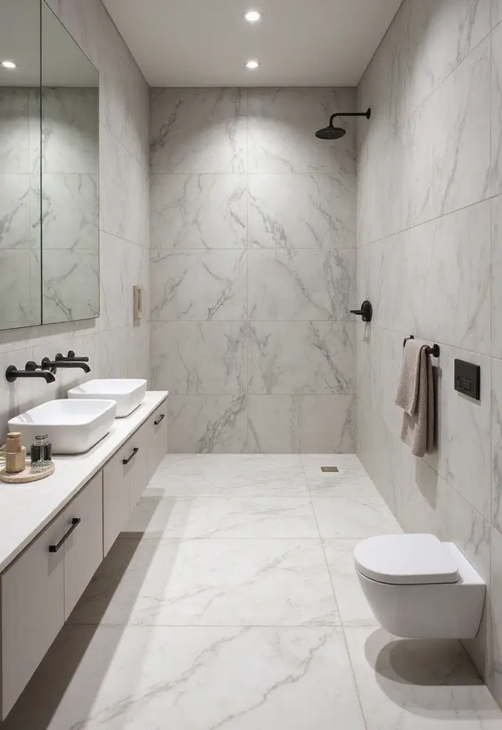 30+ Marble Tile Bathroom Ideas That Feel Luxurious 13 30+ Marble Tile Bathroom Ideas That Feel Luxurious - 13. Large Marble Tiles for Small Spaces
