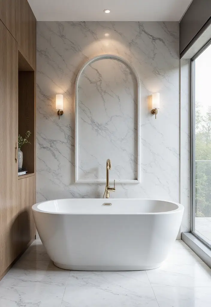 30+ Marble Tile Bathroom Ideas That Feel Luxurious 14 30+ Marble Tile Bathroom Ideas That Feel Luxurious - 14. Statement Bathtubs Surrounded by Marble