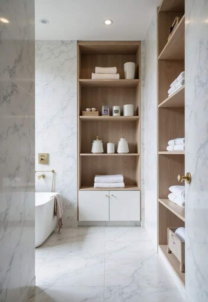30+ Marble Tile Bathroom Ideas That Feel Luxurious 15 30+ Marble Tile Bathroom Ideas That Feel Luxurious - 15. Smart Storage Solutions with Marble