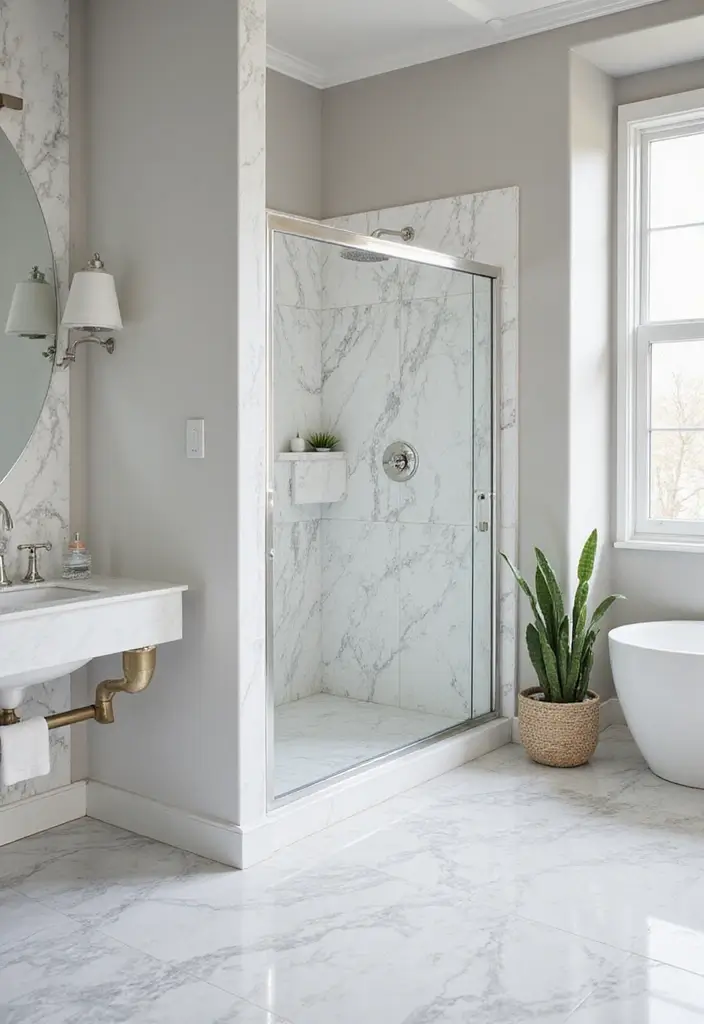 30+ Marble Tile Bathroom Ideas That Feel Luxurious 19 30+ Marble Tile Bathroom Ideas That Feel Luxurious - 19. Marble Borders for Defined Spaces