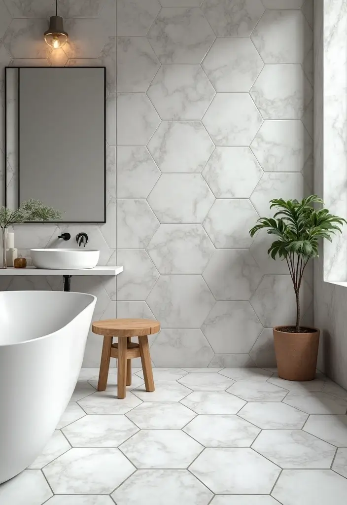 30+ Marble Tile Bathroom Ideas That Feel Luxurious 20 30+ Marble Tile Bathroom Ideas That Feel Luxurious - 20. Unique Tile Shapes for Character