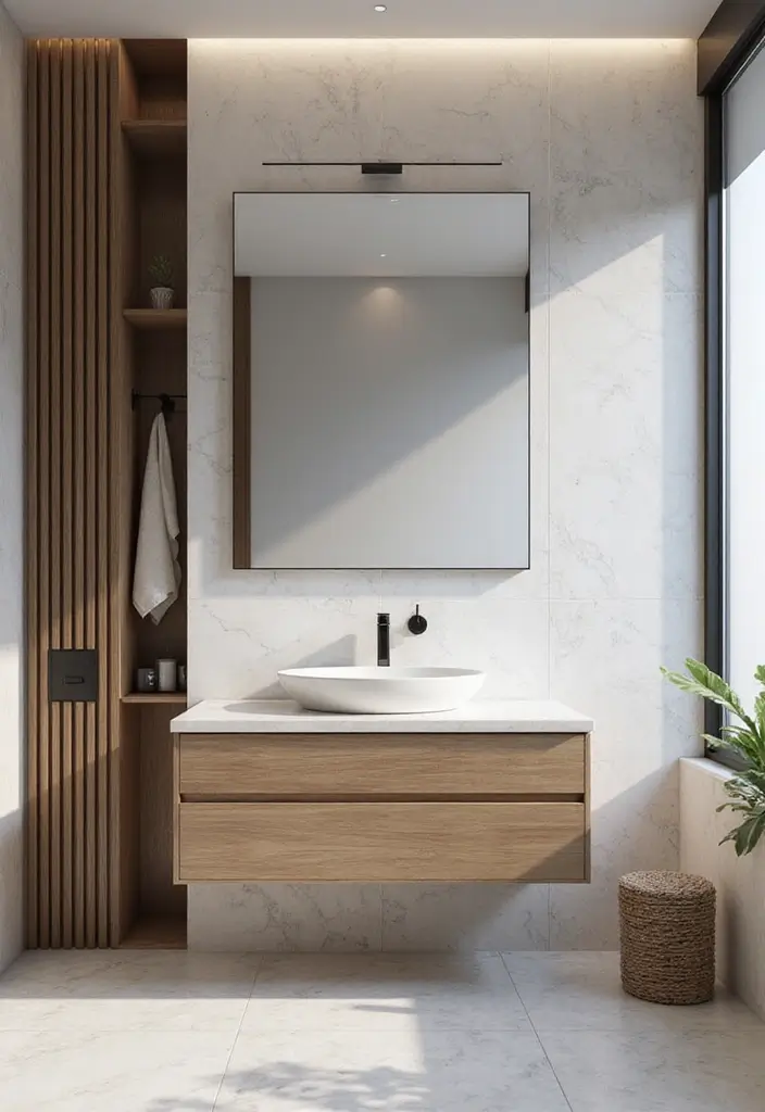30+ Marble Tile Bathroom Ideas That Feel Luxurious 21 30+ Marble Tile Bathroom Ideas That Feel Luxurious - 21. Floating Vanities with Marble Accents