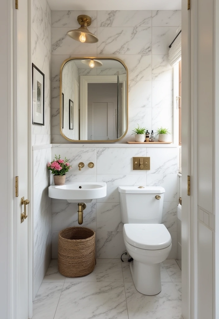 30+ Marble Tile Bathroom Ideas That Feel Luxurious 23 30+ Marble Tile Bathroom Ideas That Feel Luxurious - 23. Marble for Tiny Powder Rooms
