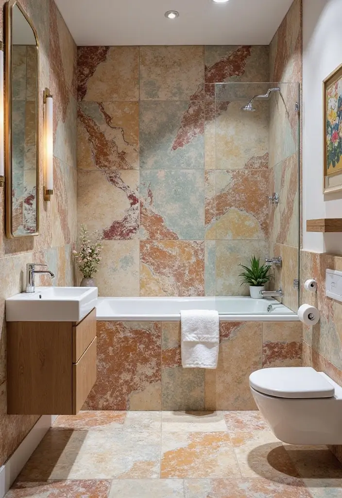 30+ Marble Tile Bathroom Ideas That Feel Luxurious 26 30+ Marble Tile Bathroom Ideas That Feel Luxurious - 26. Multi-Color Marble for Unique Flair