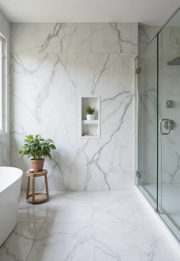30+ Marble Tile Bathroom Ideas That Feel Luxurious 3 30+ Marble Tile Bathroom Ideas That Feel Luxurious - 3. Calacatta Marble: Luxury Redefined