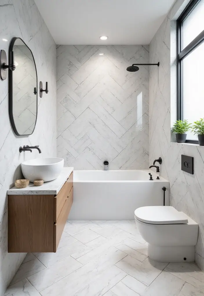 30+ Marble Tile Bathroom Ideas That Feel Luxurious 5 30+ Marble Tile Bathroom Ideas That Feel Luxurious - 5. Herringbone Patterns: A Trendy Twist