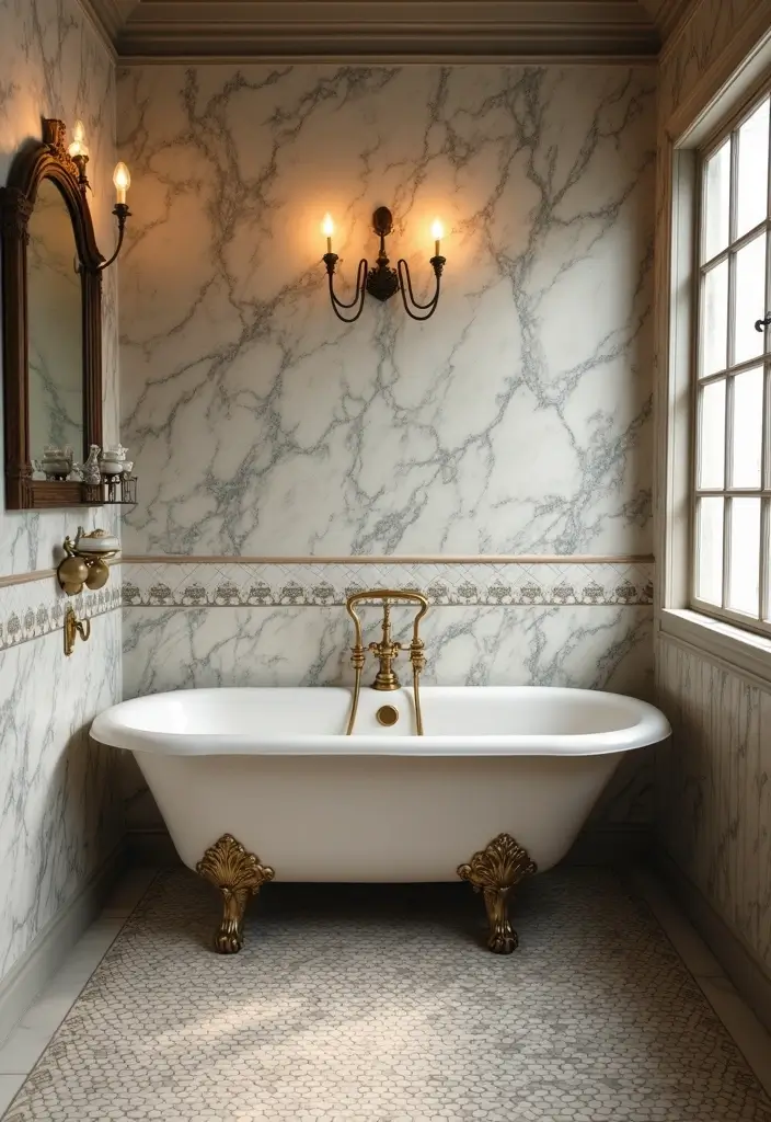30+ Marble Tile Bathroom Ideas That Feel Luxurious 8 30+ Marble Tile Bathroom Ideas That Feel Luxurious - 8. Vintage-Inspired Marble Designs
