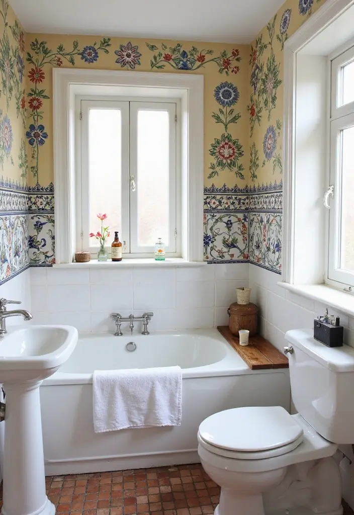 30+ Mediterranean Bathroom Design Ideas You’ll Love 15 30+ Mediterranean Bathroom Design Ideas You’ll Love - 15. Hand-Painted Tiles