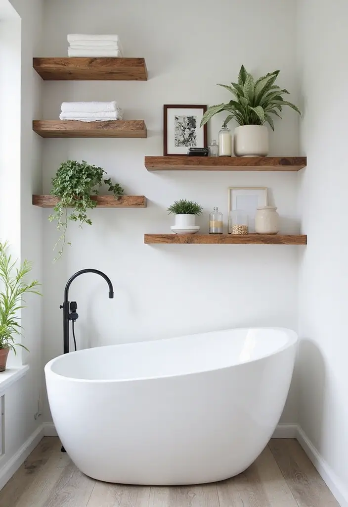30+ Mediterranean Bathroom Design Ideas You’ll Love 16 30+ Mediterranean Bathroom Design Ideas You’ll Love - 16. Floating Shelves