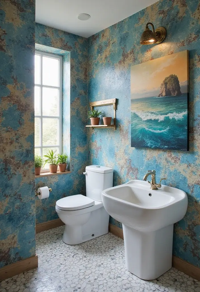 30+ Mediterranean Bathroom Design Ideas You’ll Love 17 30+ Mediterranean Bathroom Design Ideas You’ll Love - 17. Artistic Wall Art