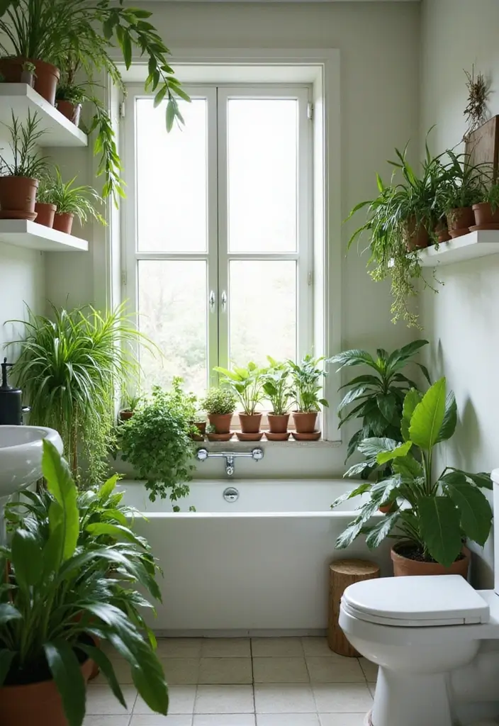 30+ Mediterranean Bathroom Design Ideas You’ll Love 18 30+ Mediterranean Bathroom Design Ideas You’ll Love - 18. Potted Plants