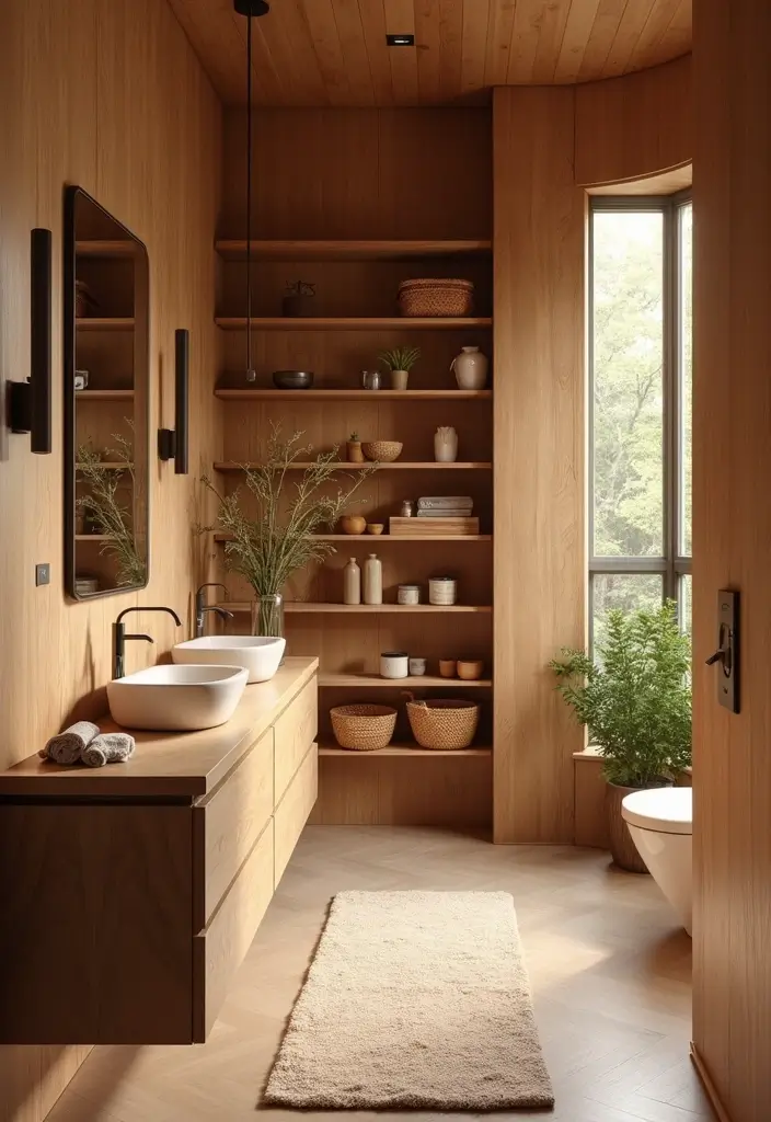 30+ Mediterranean Bathroom Design Ideas You’ll Love 19 30+ Mediterranean Bathroom Design Ideas You’ll Love - 19. Warm Wood Accents