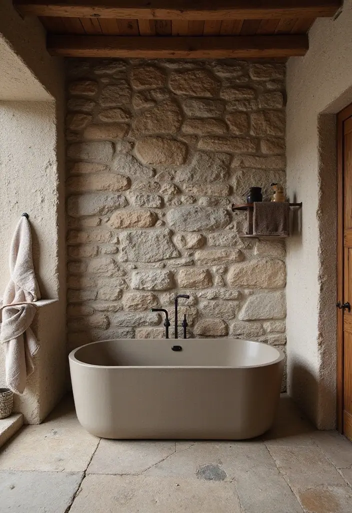 30+ Mediterranean Bathroom Design Ideas You’ll Love 2 30+ Mediterranean Bathroom Design Ideas You’ll Love - 2. Rustic Stone Walls