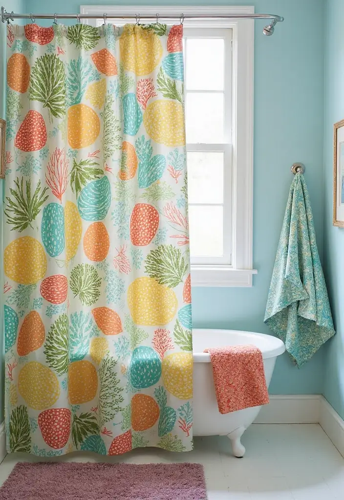 30+ Mediterranean Bathroom Design Ideas You’ll Love 20 30+ Mediterranean Bathroom Design Ideas You’ll Love - 20. Colorful Shower Curtains