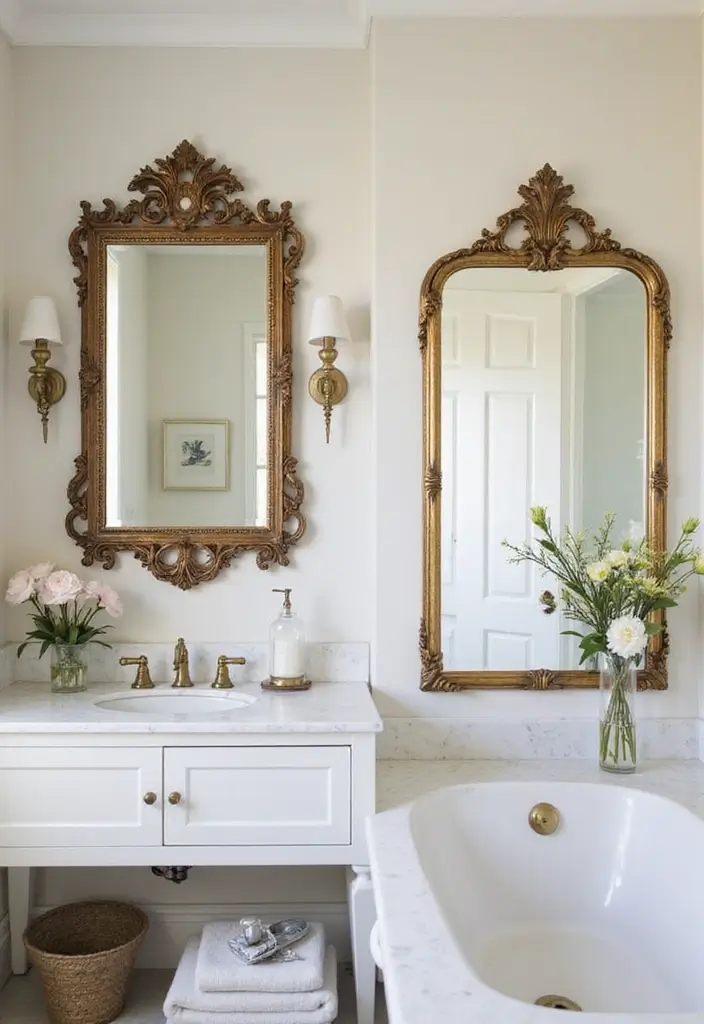 30+ Mediterranean Bathroom Design Ideas You’ll Love 26 30+ Mediterranean Bathroom Design Ideas You’ll Love - 26. Decorative Mirrors