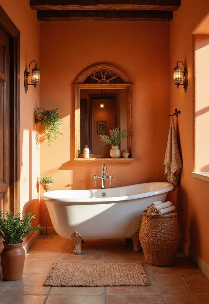 30+ Mediterranean Bathroom Design Ideas You’ll Love 29 30+ Mediterranean Bathroom Design Ideas You’ll Love - 29. Warm Color Accents