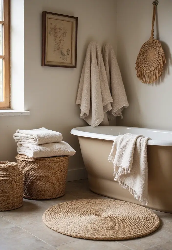 30+ Mediterranean Bathroom Design Ideas You’ll Love 8 30+ Mediterranean Bathroom Design Ideas You’ll Love - 8. Textured Fabrics
