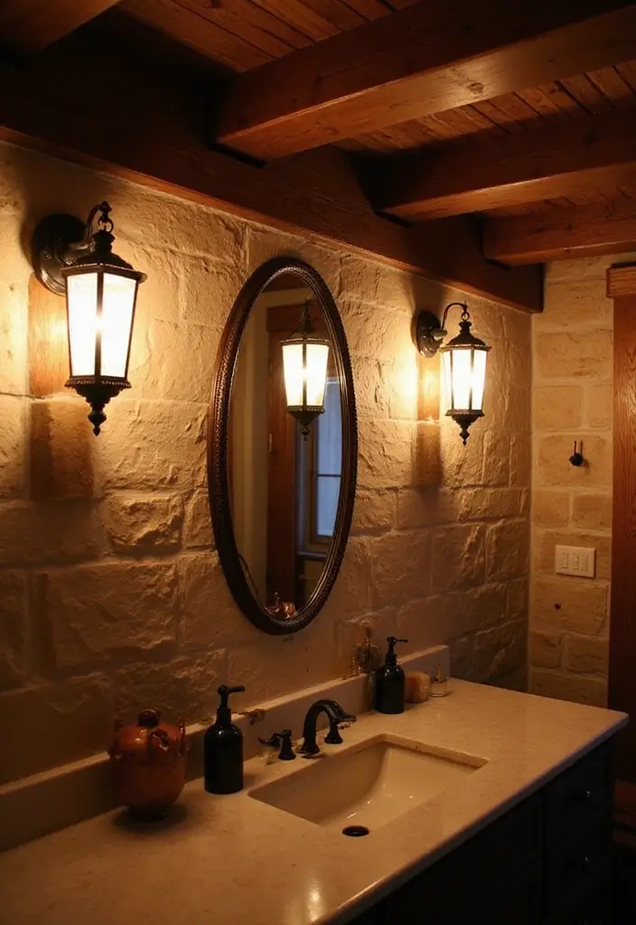 30+ Mediterranean Bathroom Design Ideas You’ll Love 9 30+ Mediterranean Bathroom Design Ideas You’ll Love - 9. Charming Lantern Lighting