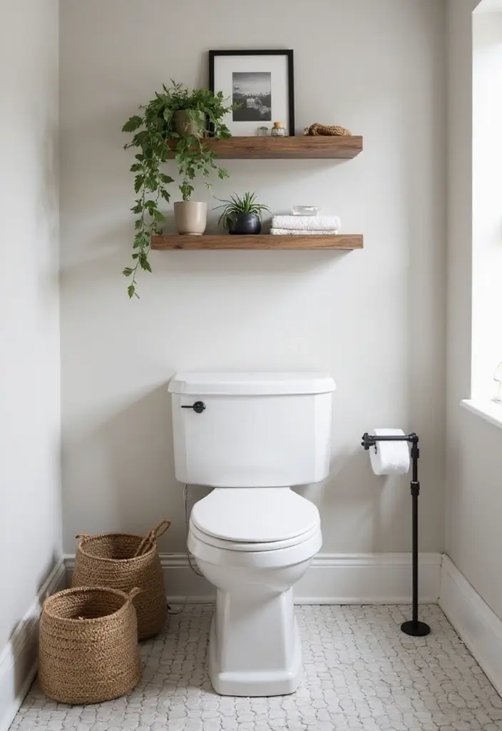 30+ Powder Bathroom Ideas That Impress Guests 16 30+ Powder Bathroom Ideas That Impress Guests - 16. Floating Shelves