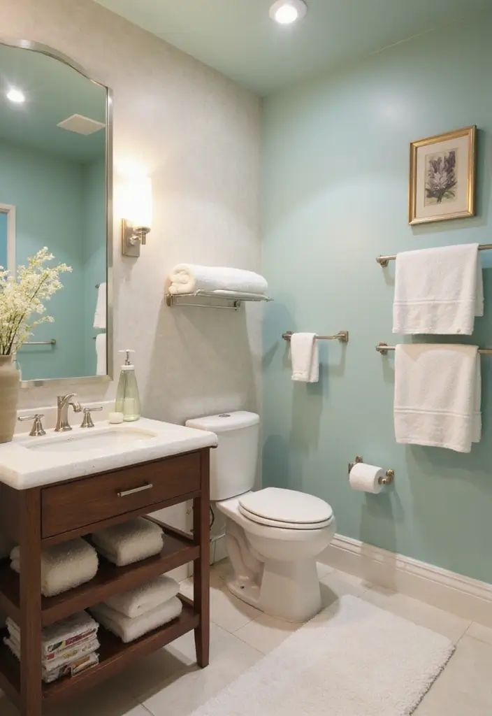 30+ Powder Bathroom Ideas That Impress Guests 17 30+ Powder Bathroom Ideas That Impress Guests - 17. Spa-Like Elements