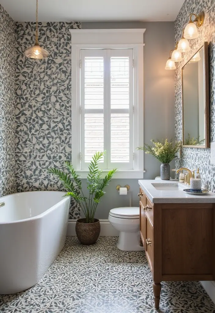 30+ Powder Bathroom Ideas That Impress Guests 19 30+ Powder Bathroom Ideas That Impress Guests - 19. Bold Floor Tiles