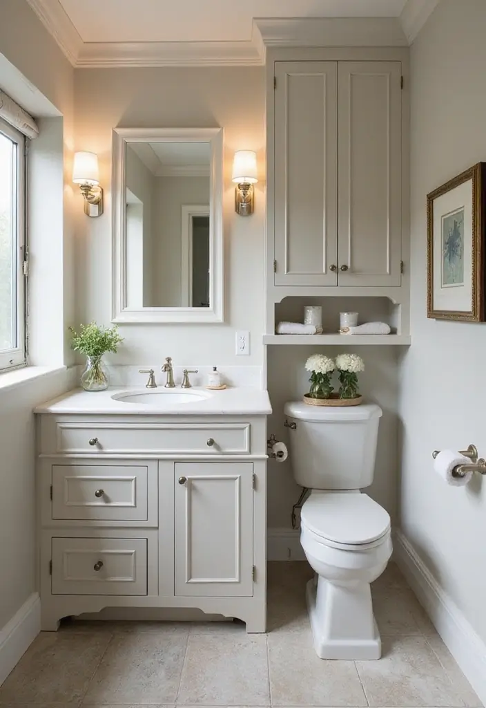 30+ Powder Bathroom Ideas That Impress Guests 22 30+ Powder Bathroom Ideas That Impress Guests - 22. Floor-to-Ceiling Storage
