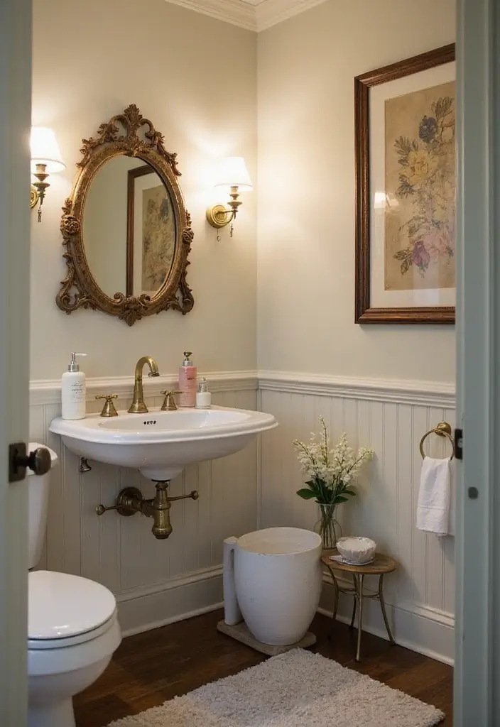 30+ Powder Bathroom Ideas That Impress Guests 4 30+ Powder Bathroom Ideas That Impress Guests - 4. Vintage Touches