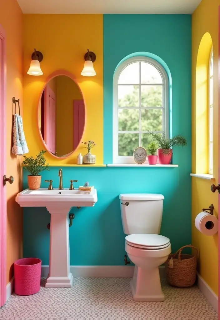 30+ Powder Bathroom Ideas That Impress Guests 5 30+ Powder Bathroom Ideas That Impress Guests - 5. Playful Color Schemes