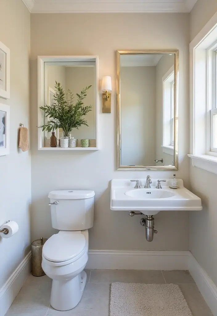 30+ Powder Bathroom Ideas That Impress Guests 8 30+ Powder Bathroom Ideas That Impress Guests - 8. Creative Mirror Placement