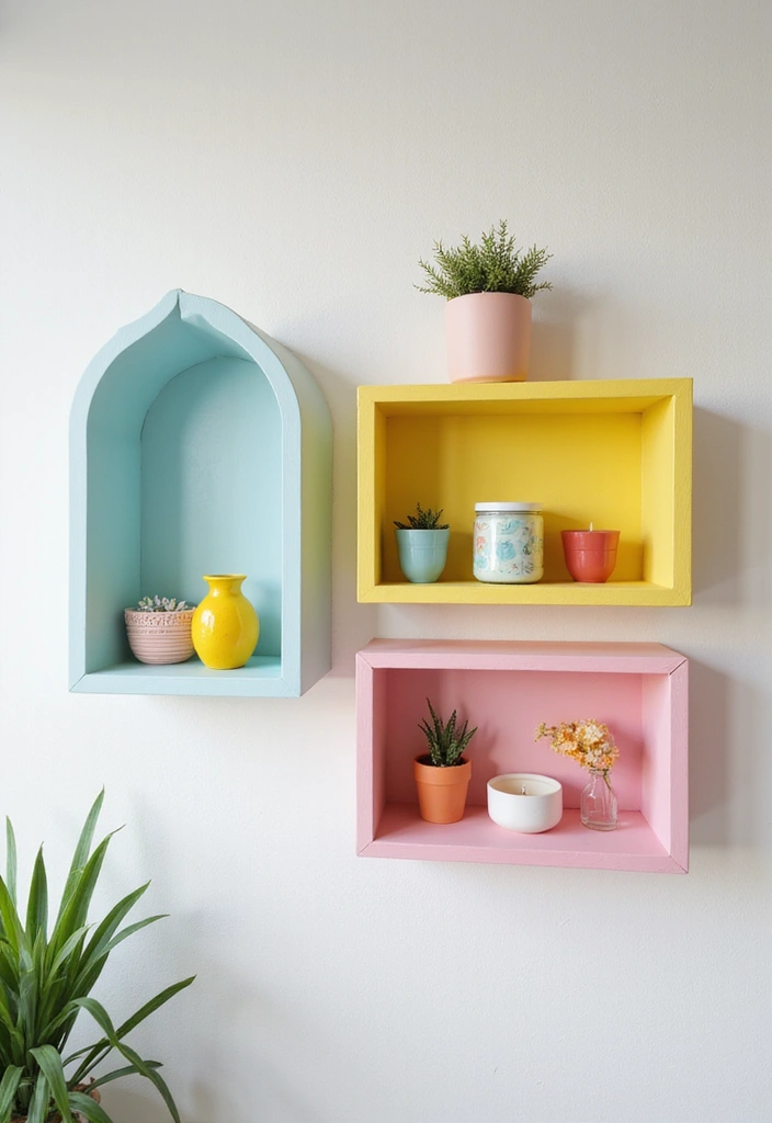 30+ Quirky Bathroom Ideas That Make You Smile 2 30+ Quirky Bathroom Ideas That Make You Smile - 2. Colorful Floating Shelves
