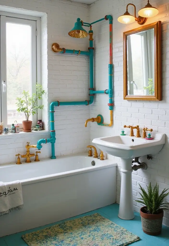 30+ Quirky Bathroom Ideas That Make You Smile 27 30+ Quirky Bathroom Ideas That Make You Smile - 27. Brightly Colored Plumbing