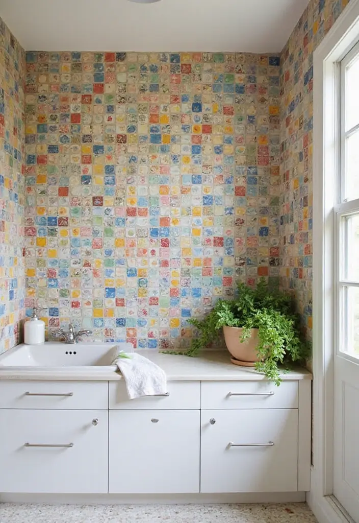 30+ Quirky Bathroom Ideas That Make You Smile 6 30+ Quirky Bathroom Ideas That Make You Smile - 6. Colorful Tiled Backsplash
